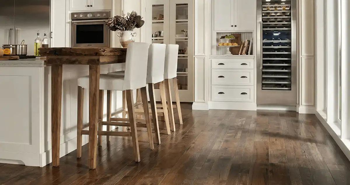 Professionally installed and refinished hardwood flooring in a residential home, showcasing smooth finish and natural wood tones in Glendale, AZ